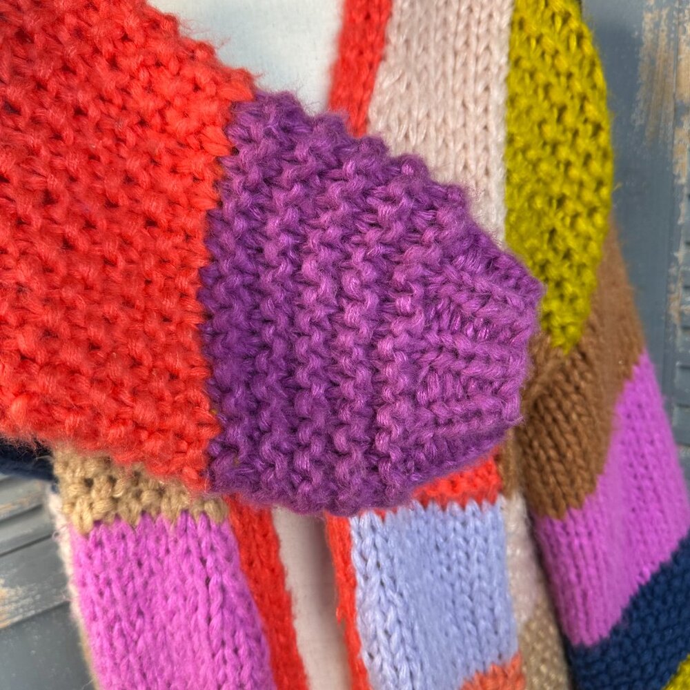 Saachi Rainbow Patchwork Chunky Knit Open Cardiga… - image 7